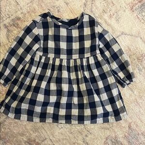 Hanna Andersson Reversible Navy and White Plaid Long Sleeve Dress